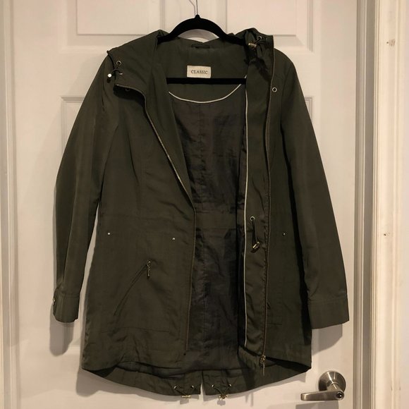 Khaki Green Drawstring Waist Hooded Jacket - Picture 2 of 5